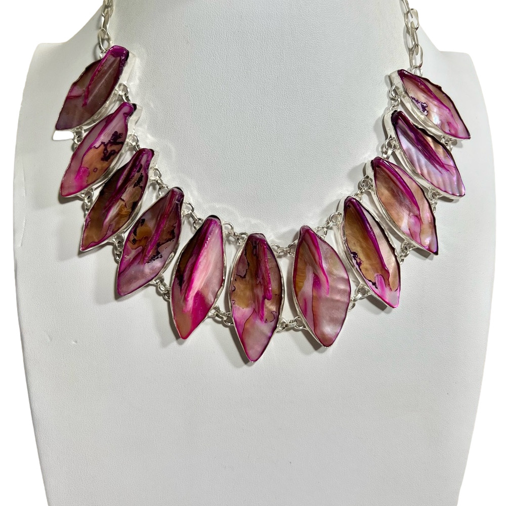 Mother of Pearl 925 Silver Large Gemstone Necklace